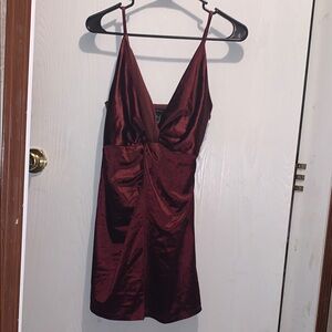 Red Ruched Mini Dress with Plunge Neckline